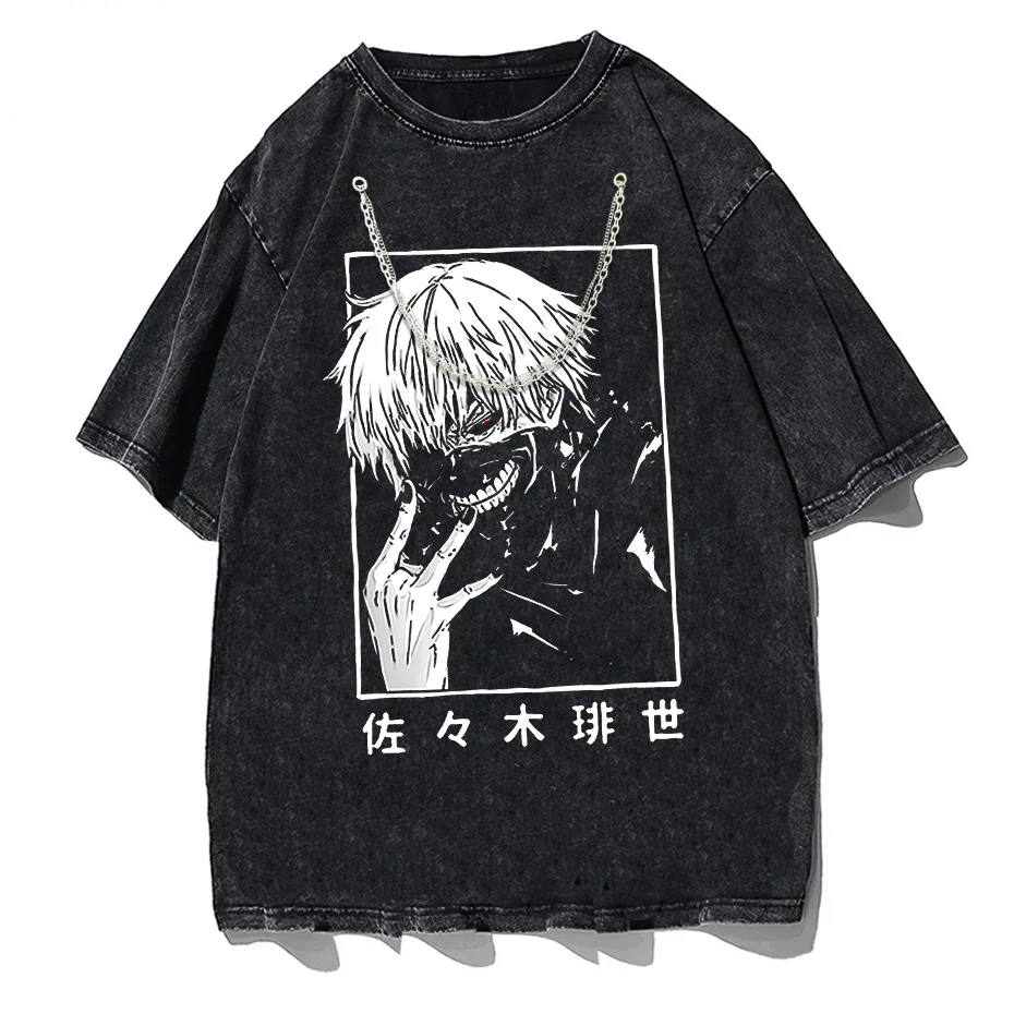 Washed Japanese Anime Graphic Streetwear T-Shirt-2