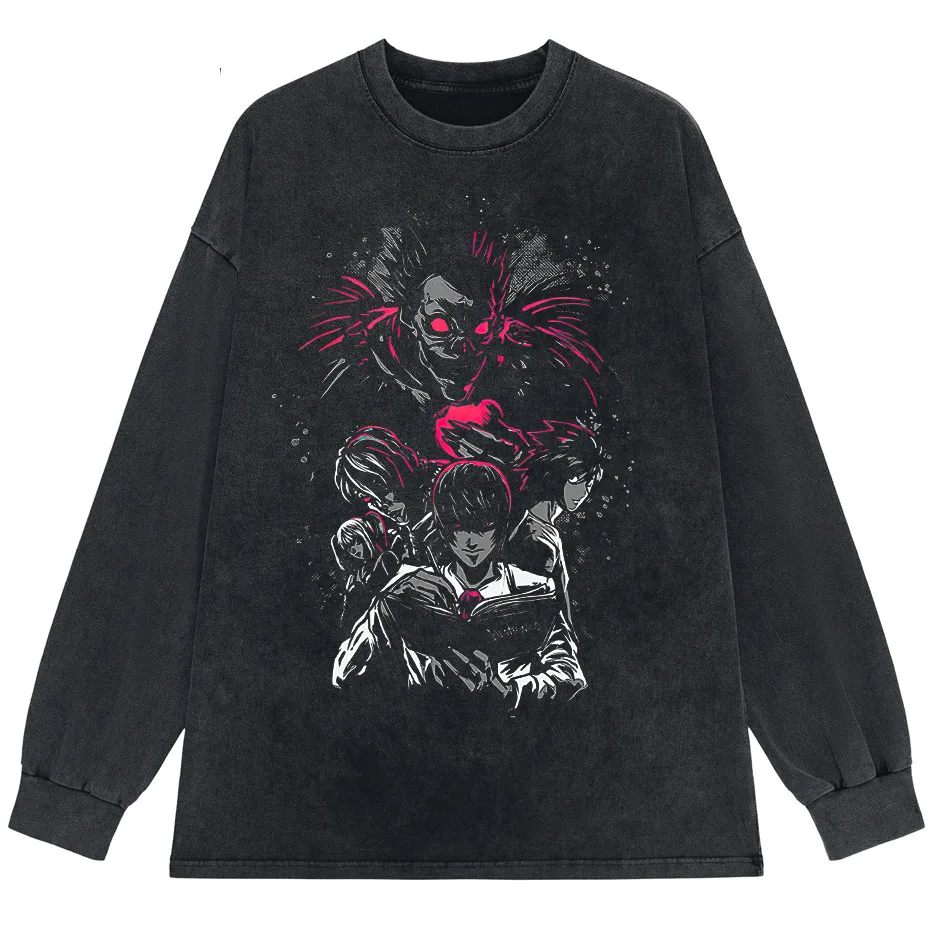 Men's Harajuku Distressed Anime Print T-Shirt Hip Hop Streetwear Cotton Oversized Tee-5