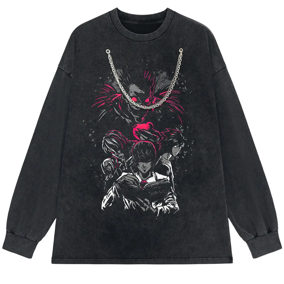 Men's Harajuku Distressed Anime Print T-Shirt Hip Hop Streetwear Cotton Oversized Tee-6