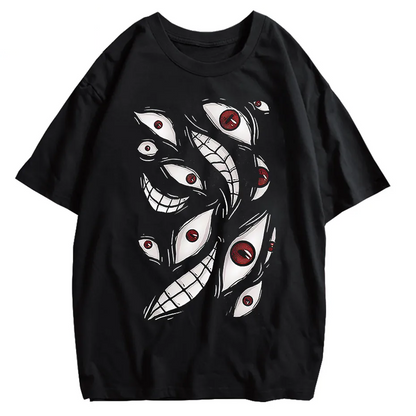 Harajuku Anime Eyes Graphic Washed T-Shirt Men Streetwear Cotton Tee-2