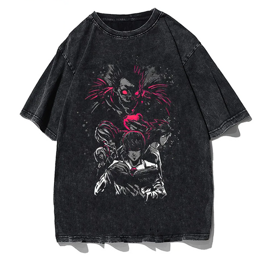Men's Harajuku Distressed Anime Print T-Shirt Hip Hop Streetwear Cotton Oversized Tee-0