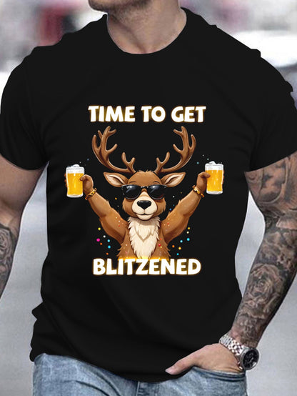 Men's Christmas Deer And Beer 3D Printed T-shirt - Casual Round Neck Short Sleeve, Breathable Polyester Fiber Summer Top-1