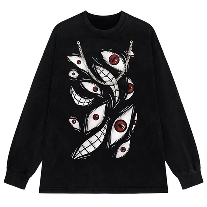 Harajuku Anime Eyes Graphic Washed T-Shirt Men Streetwear Cotton Tee-7
