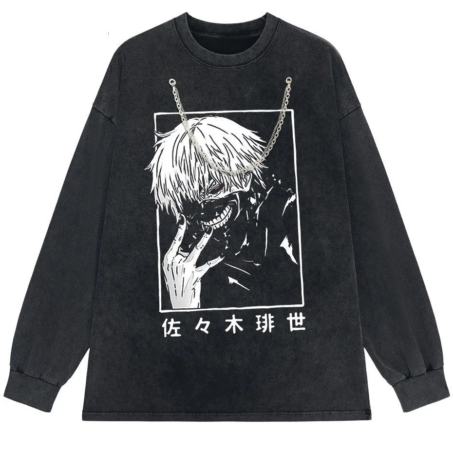 Washed Japanese Anime Graphic Streetwear T-Shirt-3