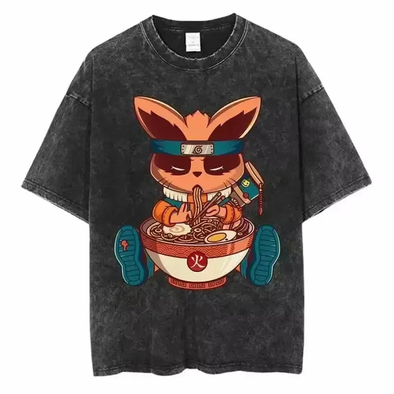 Japan Anime Oversize Cotton T-Shirt Black Streetwear-5