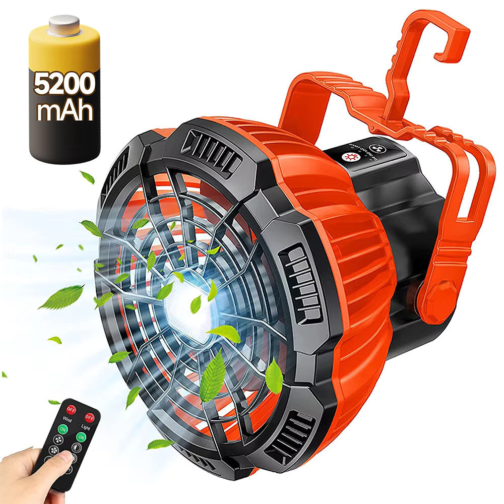 2-in-1 Rechargeable USB Tent Ceiling Fan with LED Light - Orange