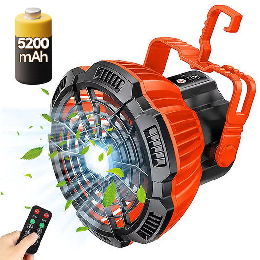 2-in-1 Rechargeable USB Tent Ceiling Fan with LED Light - Orange