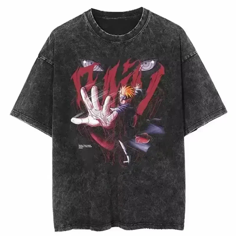 Japan Anime Oversize Cotton T-Shirt Black Streetwear-3