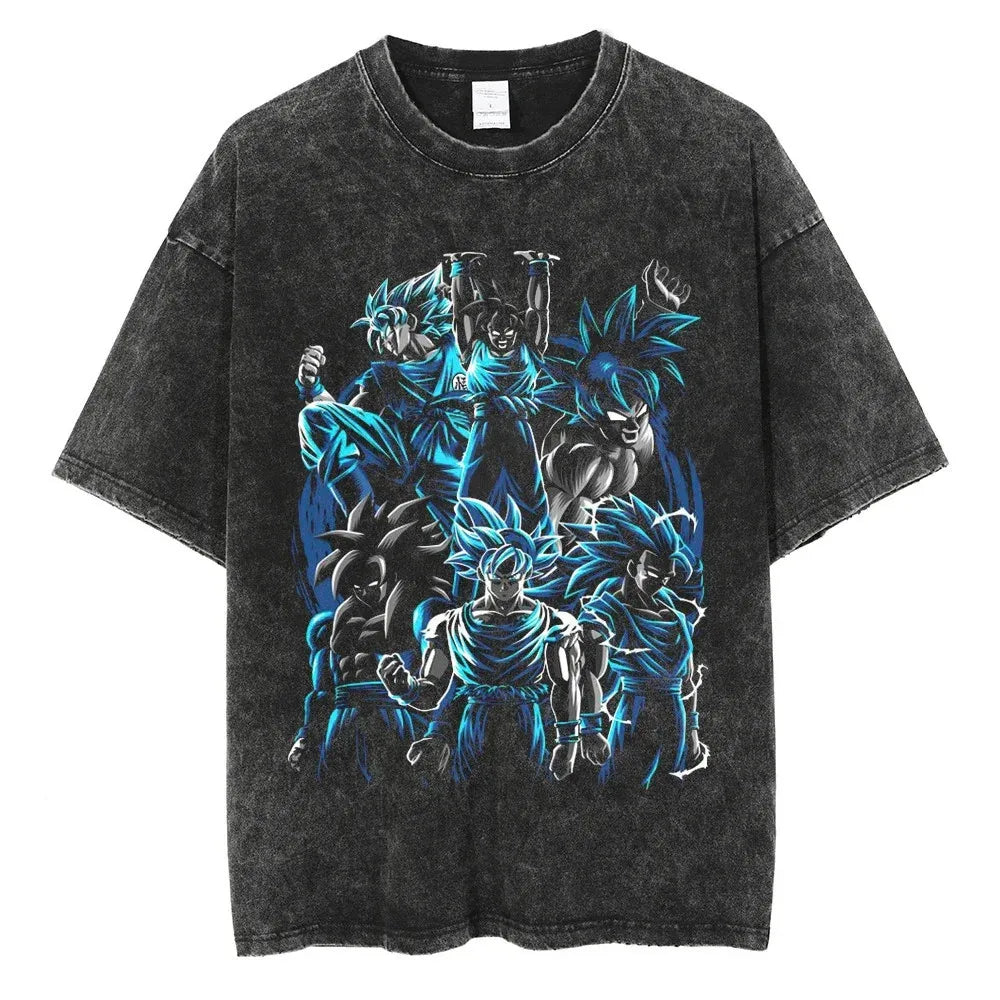Anime Dragon Ball Goku Vintage Washed Oversized T-Shirt Cotton Streetwear Tee-6