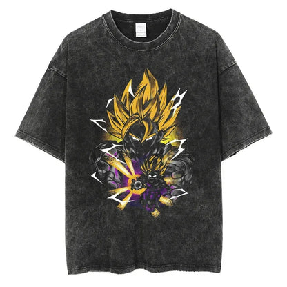 Anime Dragon Ball Goku Vintage Washed Oversized T-Shirt Cotton Streetwear Tee-5