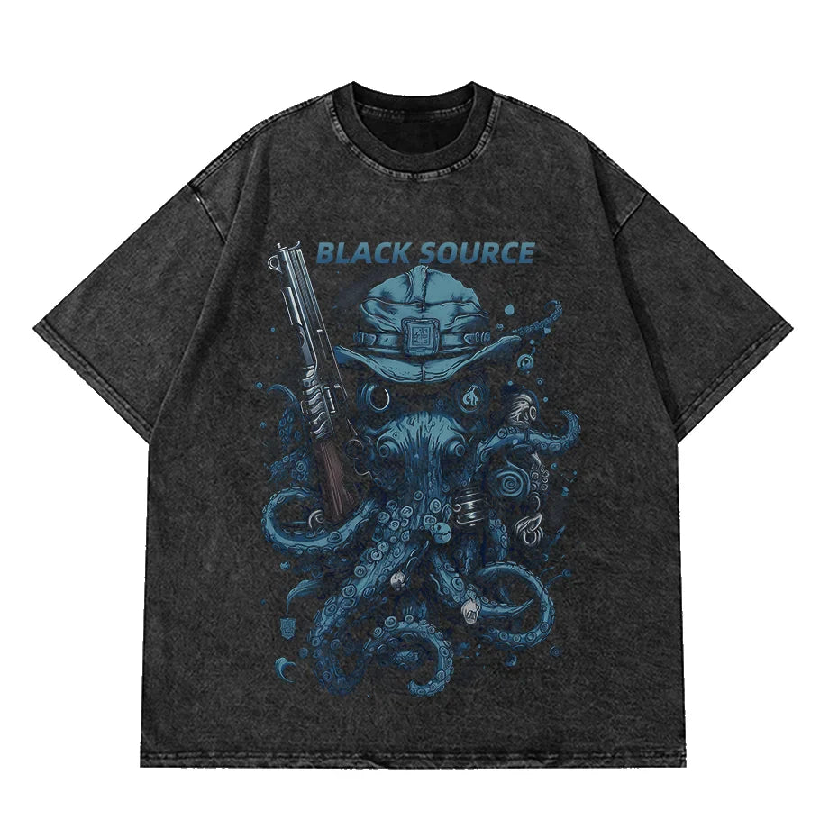 Anime Octopus Vintage Wash Harajuku T-Shirt Japanese Style Unisex-22