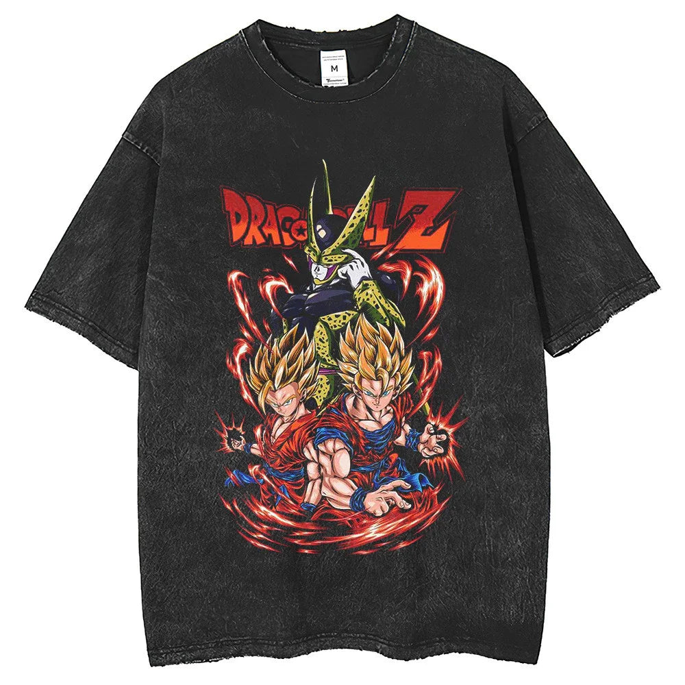 Anime Dragon Ball Goku Vintage Washed Oversized T-Shirt Cotton Streetwear Tee-0