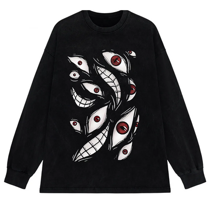 Harajuku Anime Eyes Graphic Washed T-Shirt Men Streetwear Cotton Tee-8