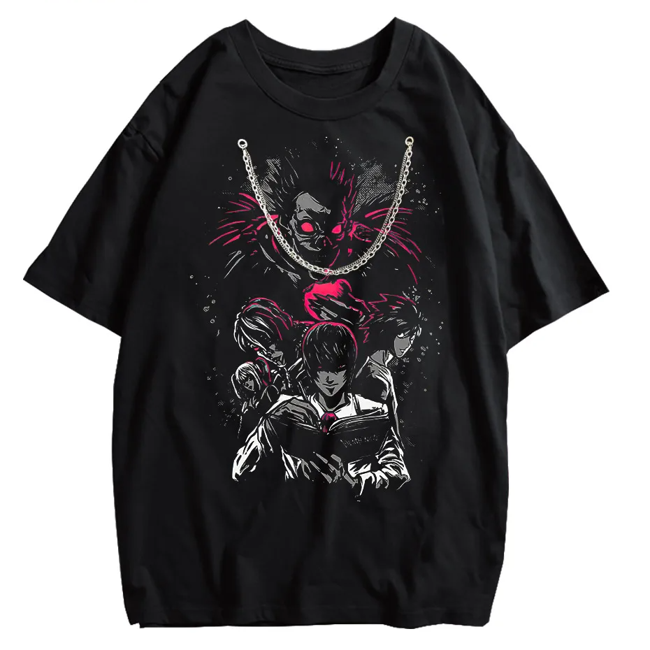 Men's Harajuku Distressed Anime Print T-Shirt Hip Hop Streetwear Cotton Oversized Tee-1
