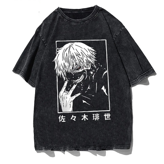 Washed Japanese Anime Graphic Streetwear T-Shirt-0