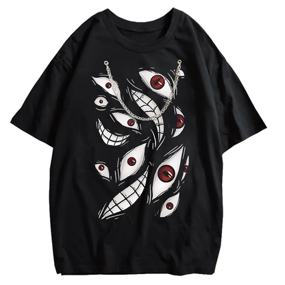 Harajuku Anime Eyes Graphic Washed T-Shirt Men Streetwear Cotton Tee-3