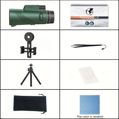 80x100 Monocular Telescope with Phone Clip and Tripod - Green