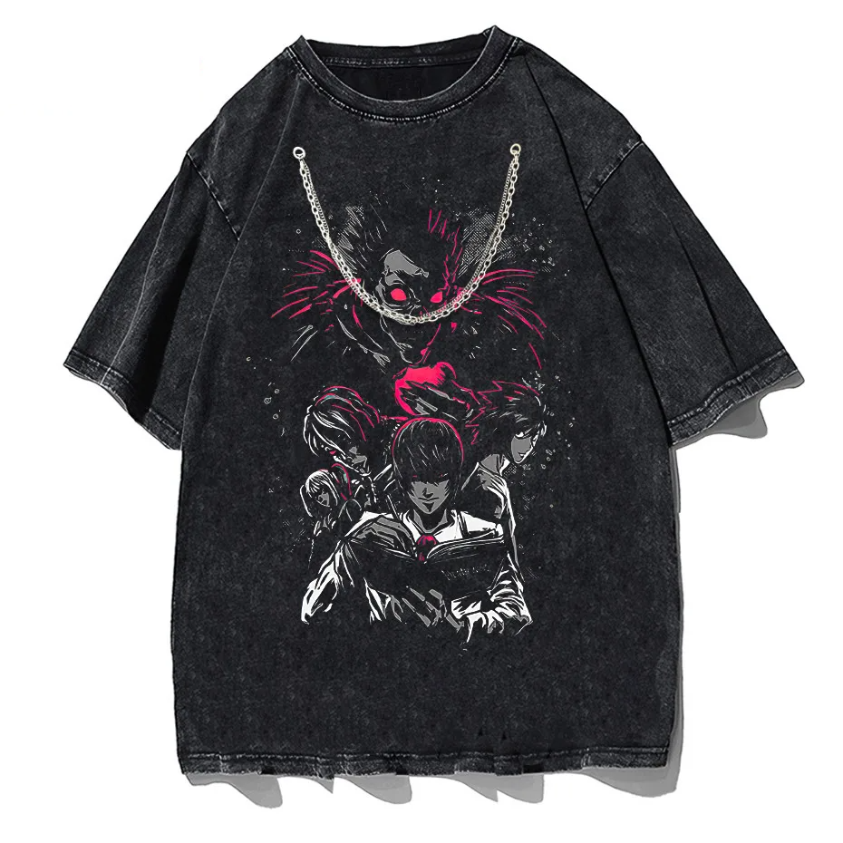Men's Harajuku Distressed Anime Print T-Shirt Hip Hop Streetwear Cotton Oversized Tee-7