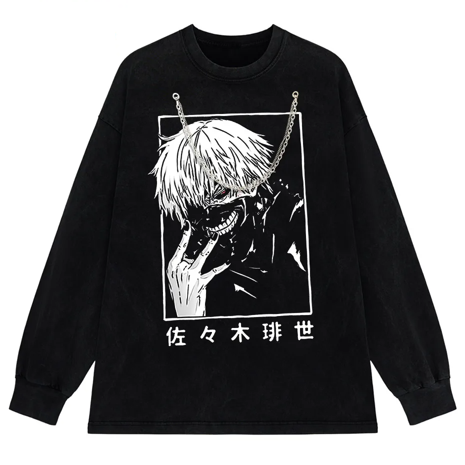 Washed Japanese Anime Graphic Streetwear T-Shirt-5