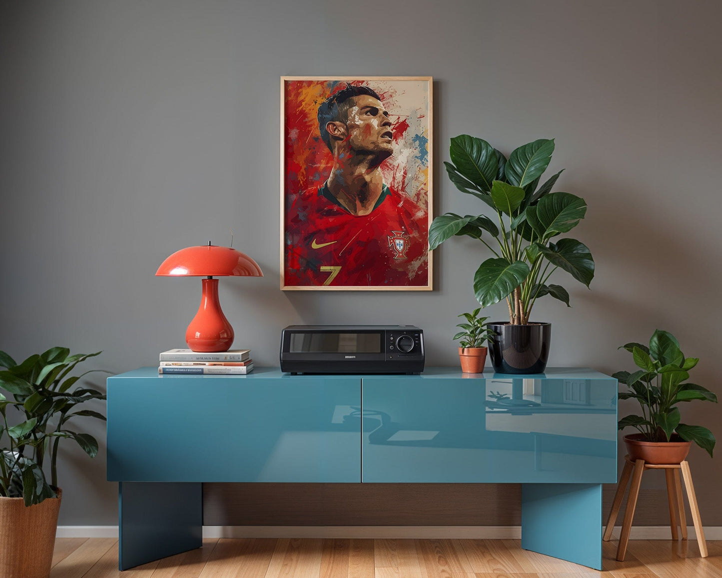 Fußball Legende Ronaldo Portugal · Dynamisches Kunstposter im Splash Art Stil · Wanddeko für Fans · Druck ohne Rahmen