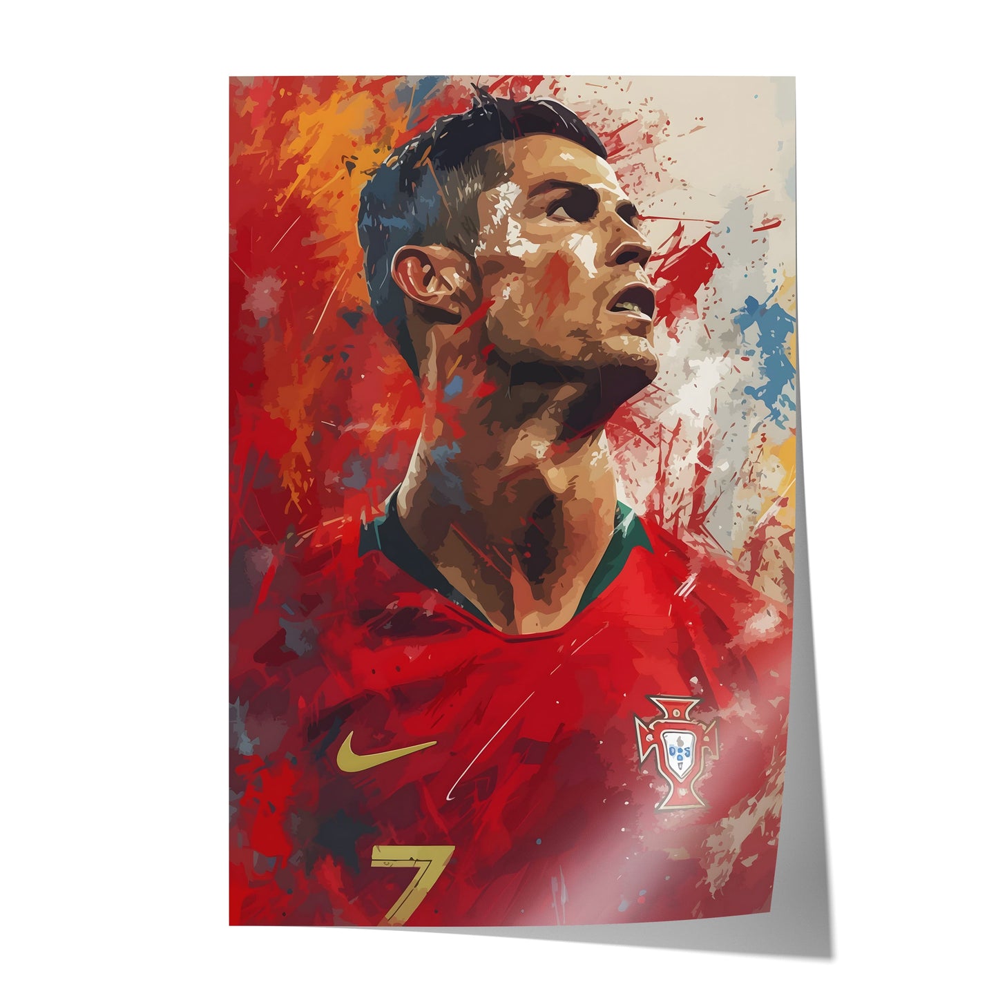 Fußball Legende Ronaldo Portugal · Dynamisches Kunstposter im Splash Art Stil · Wanddeko für Fans · Druck ohne Rahmen