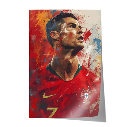 Fußball Legende Ronaldo Portugal · Dynamisches Kunstposter im Splash Art Stil · Wanddeko für Fans · Druck ohne Rahmen