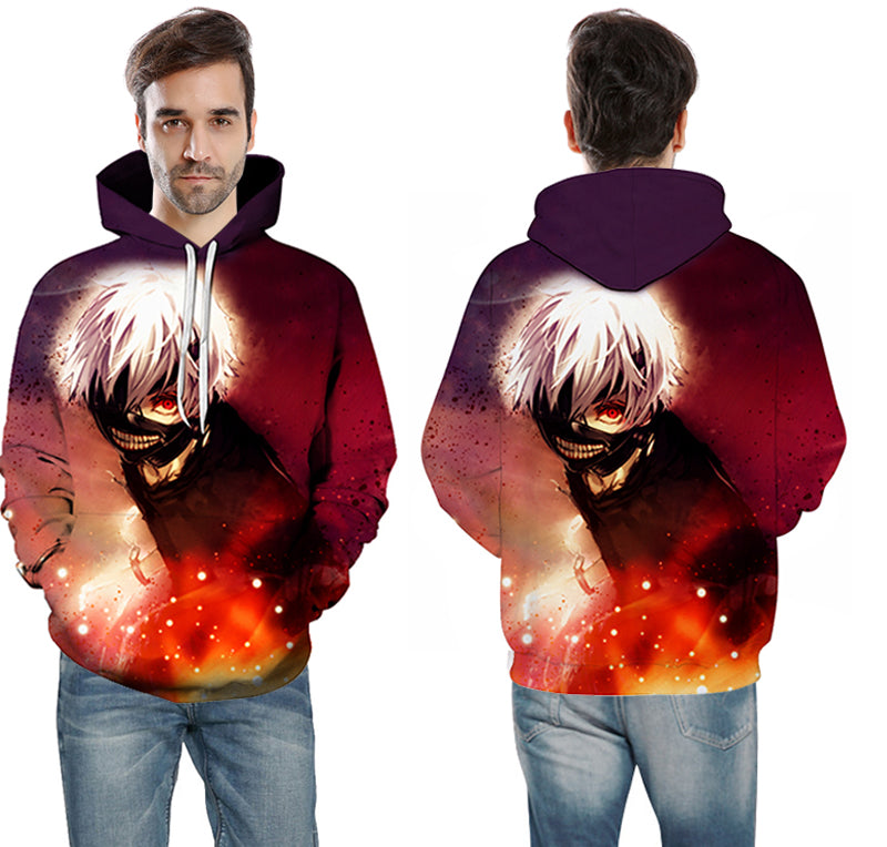 Men/women Tracksuits Tops Print  Hooded Anime Tokyo Ghoul Kaneki Ken 3D Hoodies Thin Autumn Sweatshirts-4
