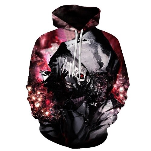Men/women Tracksuits Tops Print  Hooded Anime Tokyo Ghoul Kaneki Ken 3D Hoodies Thin Autumn Sweatshirts-8