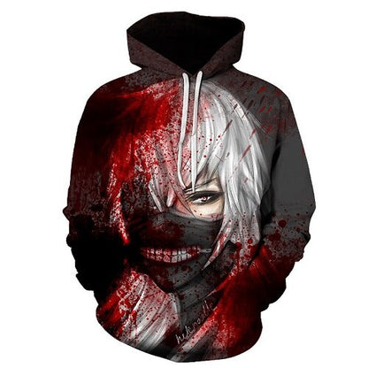 Men/women Tracksuits Tops Print  Hooded Anime Tokyo Ghoul Kaneki Ken 3D Hoodies Thin Autumn Sweatshirts-5